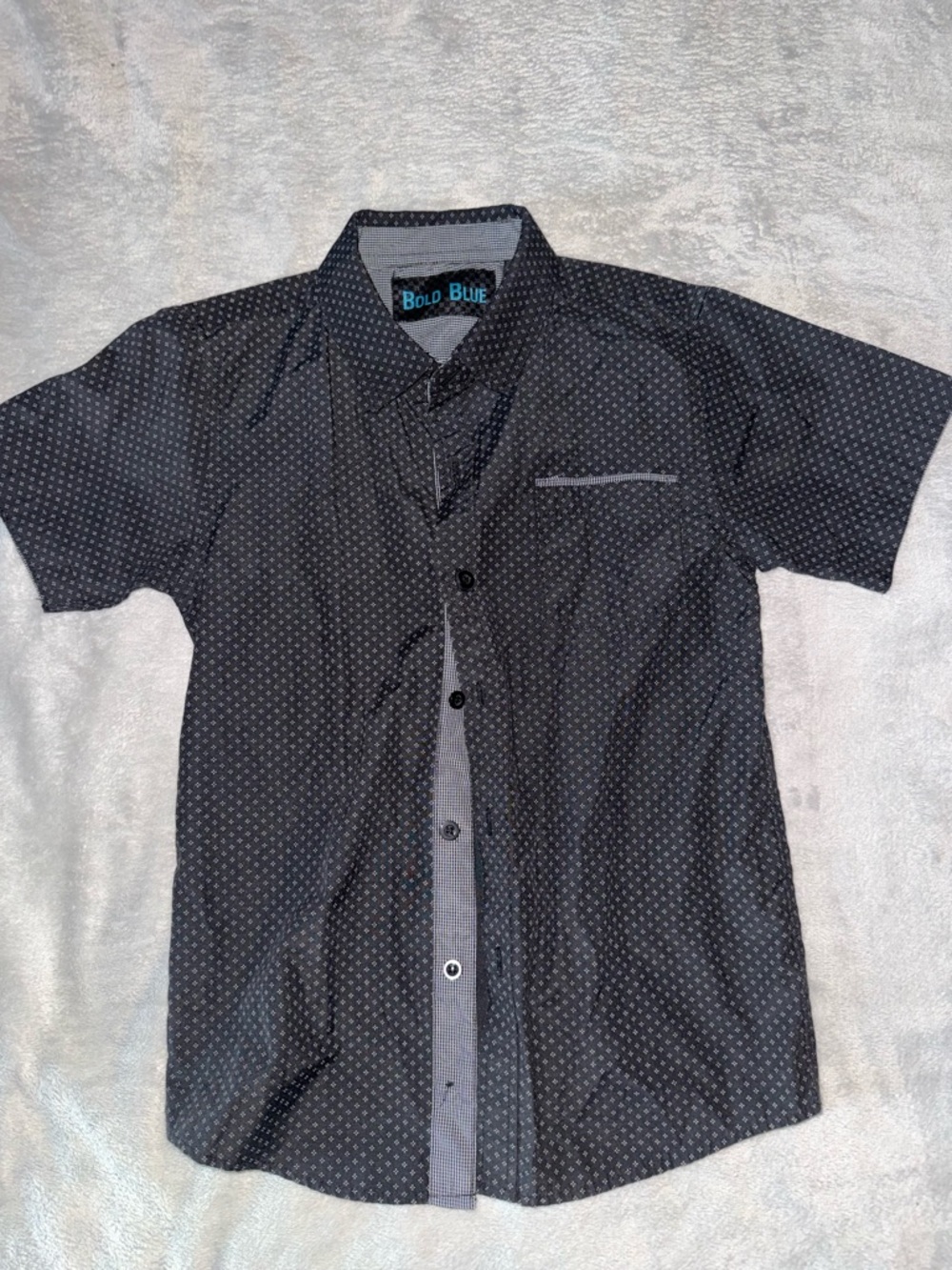 Bold blue Black Short-Sleeve Button-Up Shirt boy size 7